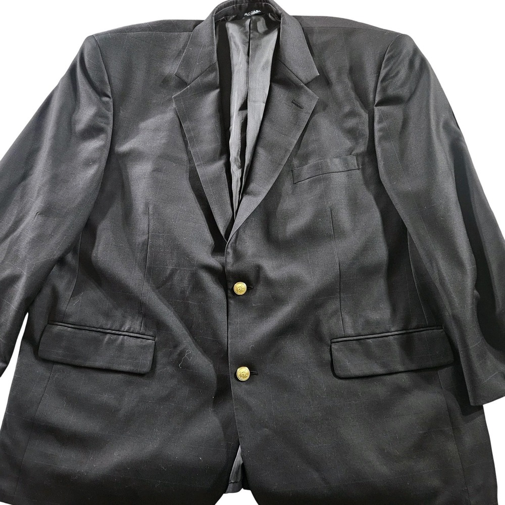 Botany 500 Blazer Mens 48R Black 100% Wool Gold Button Sport Coat Jacket